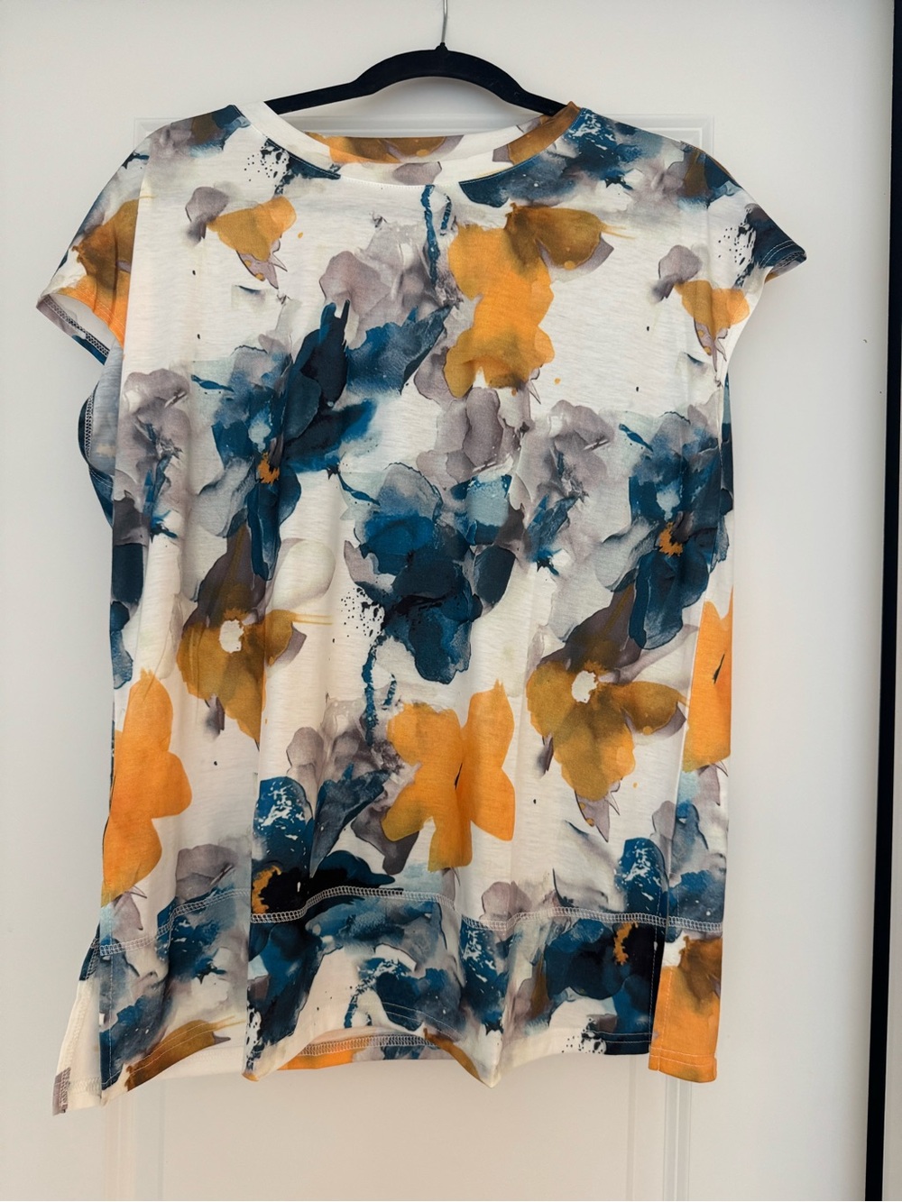 Floral Watercolor Tee - White with Blue & Mustard